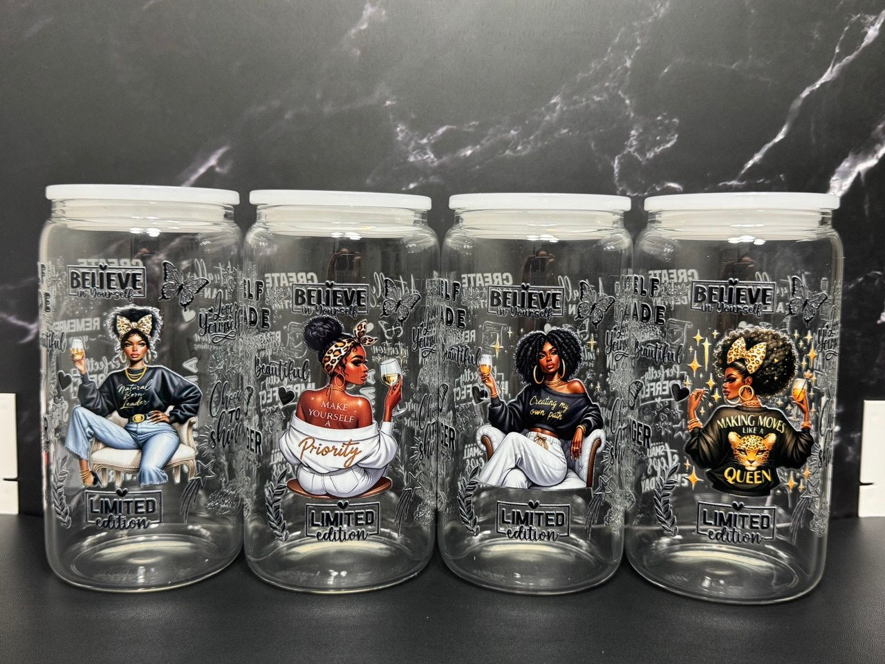 Black Queens—Glass Cups