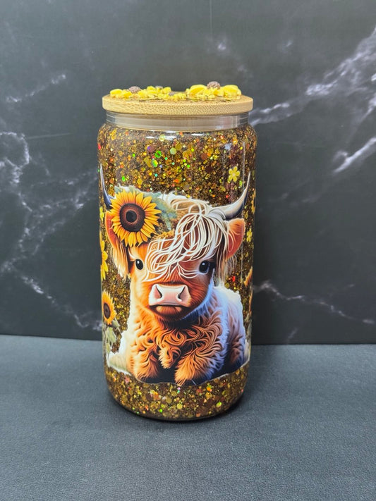 Sunflower Highland—Snow Globe Tumbler