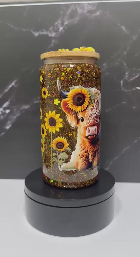 Sunflower Highland—Snow Globe Tumbler